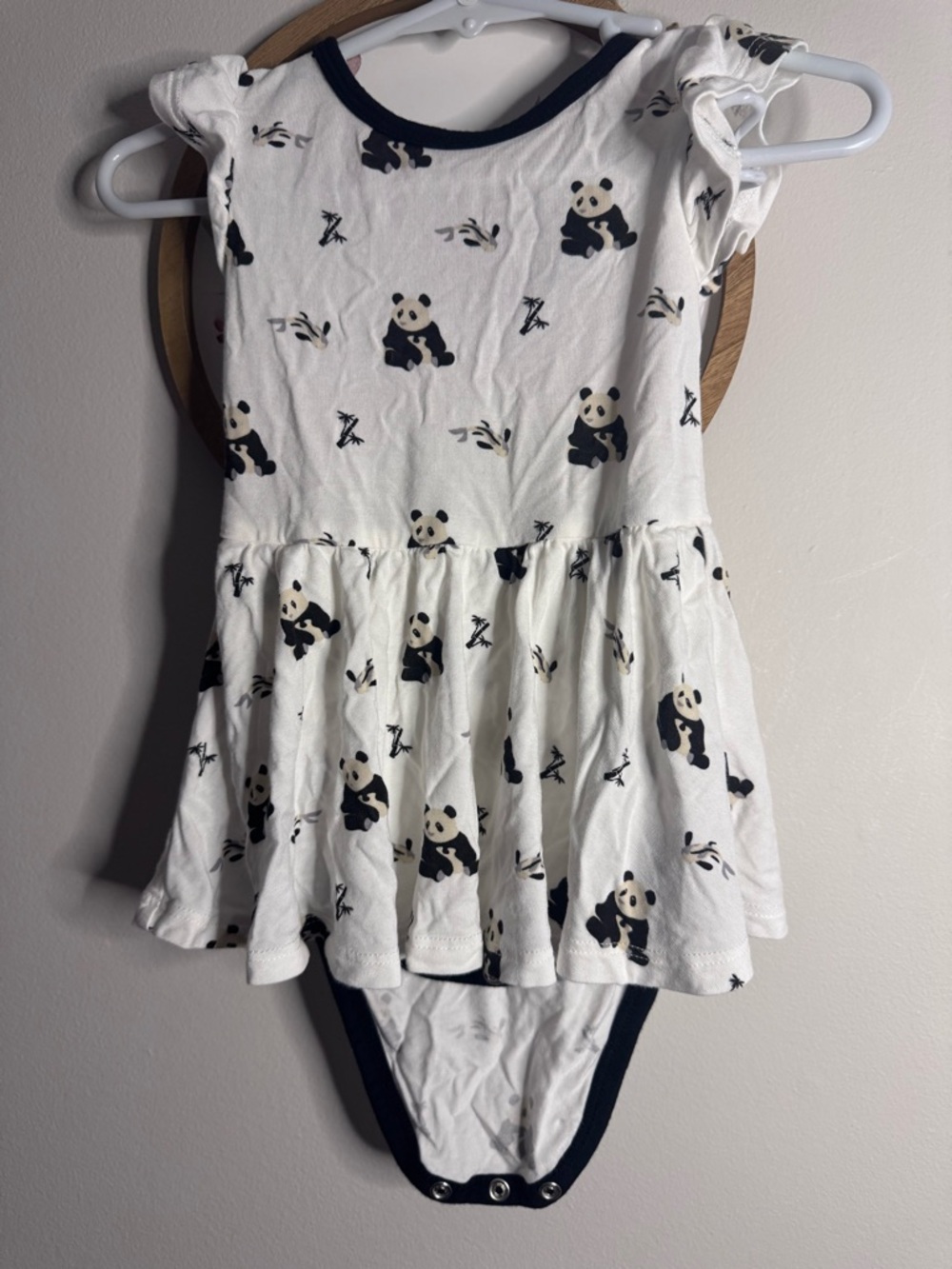 Kyte baby White Panda Print Skater Dress Bodysuit 6-12 Euc